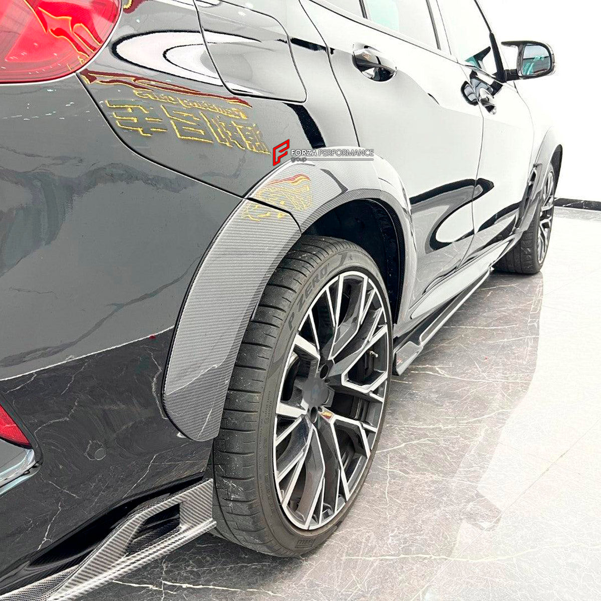 Dry Carbon Wide Fender Flares for BMW X5M X6M 2019+
Set includes:

Front Fender Flares
Rear Fender Flares
Material: Dry Carbon

NOTE: Professional installation is required.
