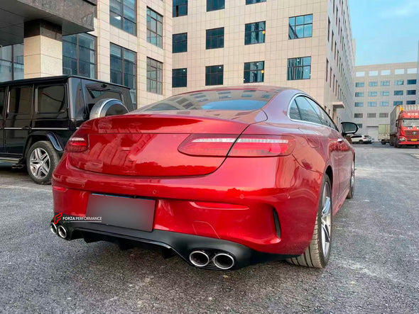 REAR DIFFUSER WITH EXHAUST TIPS for MERCEDES-BENZ E-CLASS COUPE C238 2017+

Set includes:
Rear Diffuser
Exhaust tips

Material: Plastic

NOTE: Professional installation is required

Contact us for pricing