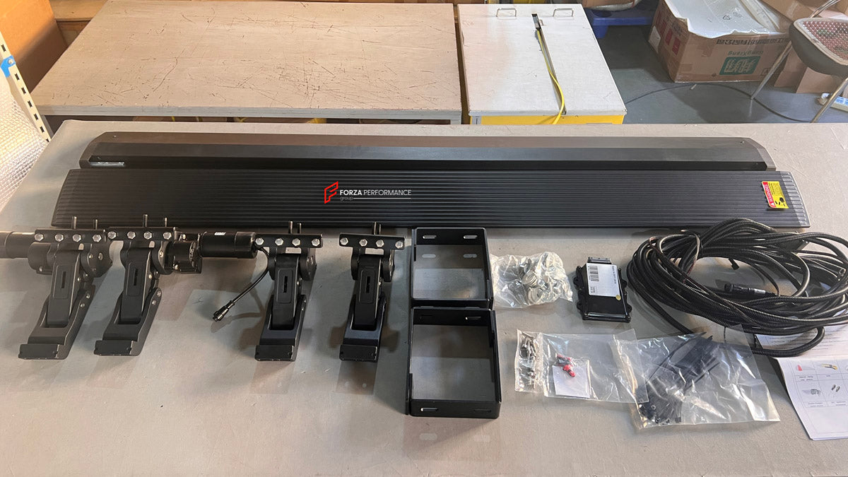 ELECTRIC SIDE STEPS for Mercedes Benz G Class G63 AMG 6x6 2012 - 2015
Set includes:

Side Step Bars
Electric Motors With Brackets
Fixing Accessories
Wires With The Control Unit
Material: Aluminium

NOTE: Professional installation is required.