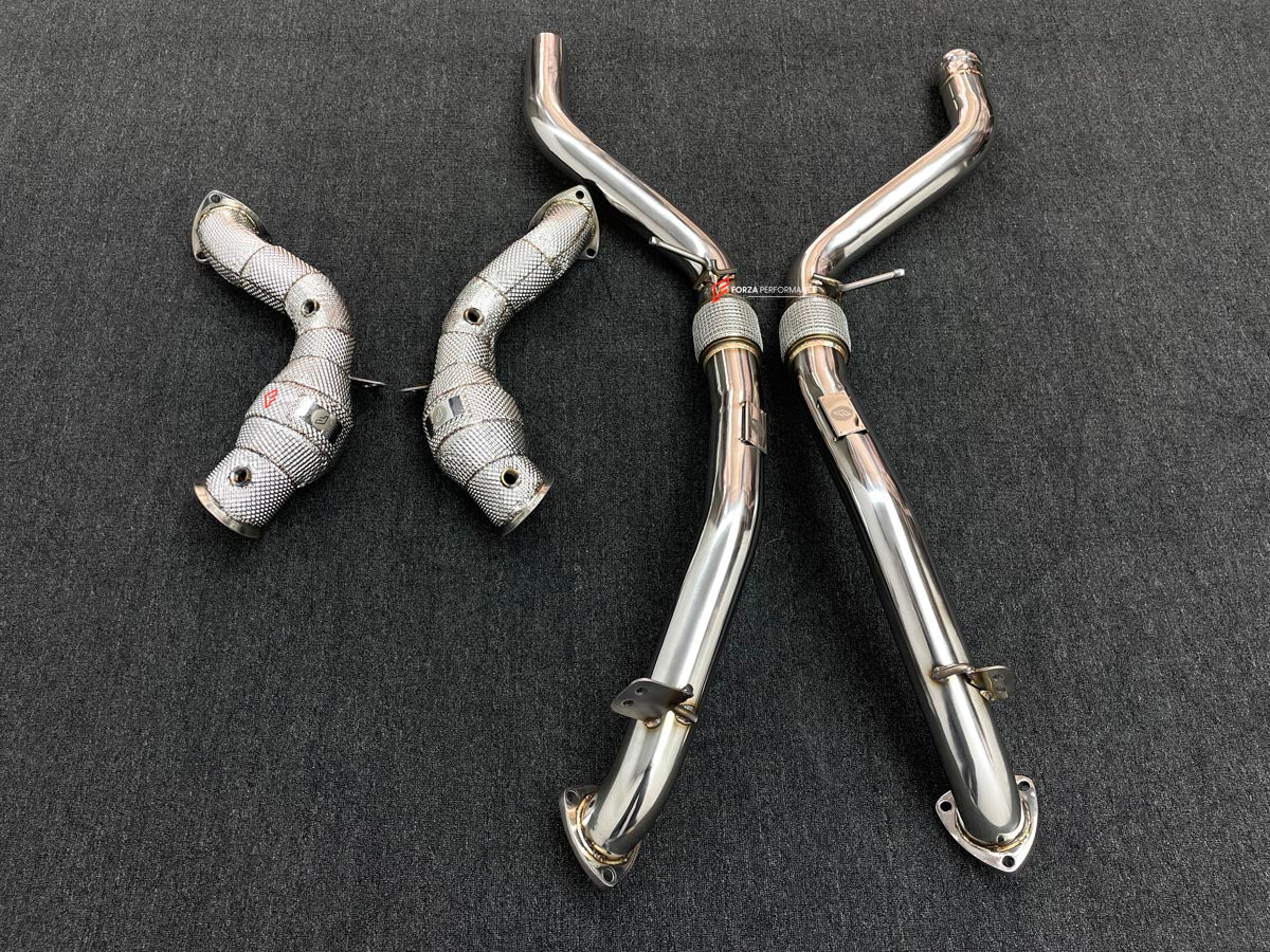 EXHAUST 200 CELL DOWNPIPES WITH OPF DELETE PIPES for ASTON MARTIN DBX 707 4.0T V8 2023+ FORZA PERFORMANCE Custom Fit

Set includes:

200 Cell Sport Catalytic Downpipes
OPF Delete Pipes
Heat Shield
Material: Stainless Steel (Can be made of Titanium)

Production time: 10–15 days
