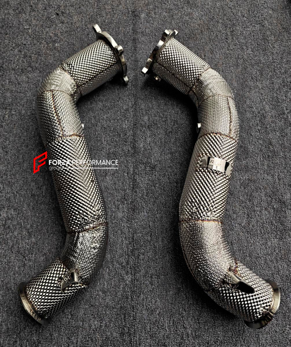EXHAUST CATLESS DOWNPIPE WITH HEAT SHIELD for MCLAREN 750S 4.0T 2023+ FORZA PERFORMANCE Custom Fit

Set includes:

Catless Downpipes
Heat Shield
Material: Stainless Steel (Can be made of Titanium)

Production time: 10–15 days
