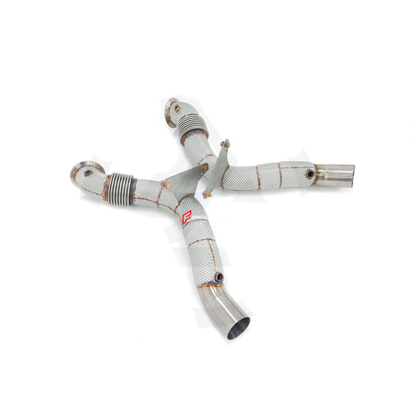 EXHAUST DOWNPIPE for FERRARI 488 3.9T 2015 - 2020

Material: Stainless steel

Optionally for an extra cost:

Heat shield protection
200 cell catalytic converter

Production time: 10 working days

NOTE: Professional installation is required.

FEATURES:

Engineered Digital prototyping using 3D CAD design software, each car model chassis has been 3D laser scanned in the factor
Factory run all test cars on Italian 1200HP Dyno machine, to make the best performance design of exhaust
CNC bending machine accurately