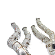 EXHAUST DOWNPIPE for LAMBORGHINI AVENTADOR LP700-4 6.5T 2011 - 2017

Material: Stainless steel

Optionally for an extra cost:

Heat shield protection
200 cell catalytic converter

Production time: 10 working days

NOTE: Professional installation is required.

FEATURES:

Engineered Digital prototyping using 3D CAD design software, each car model chassis has been 3D laser scanned in the factor
Factory run all test cars on Italian 1200HP Dyno machine, to make the best performance design of exhaust
CNC bending 