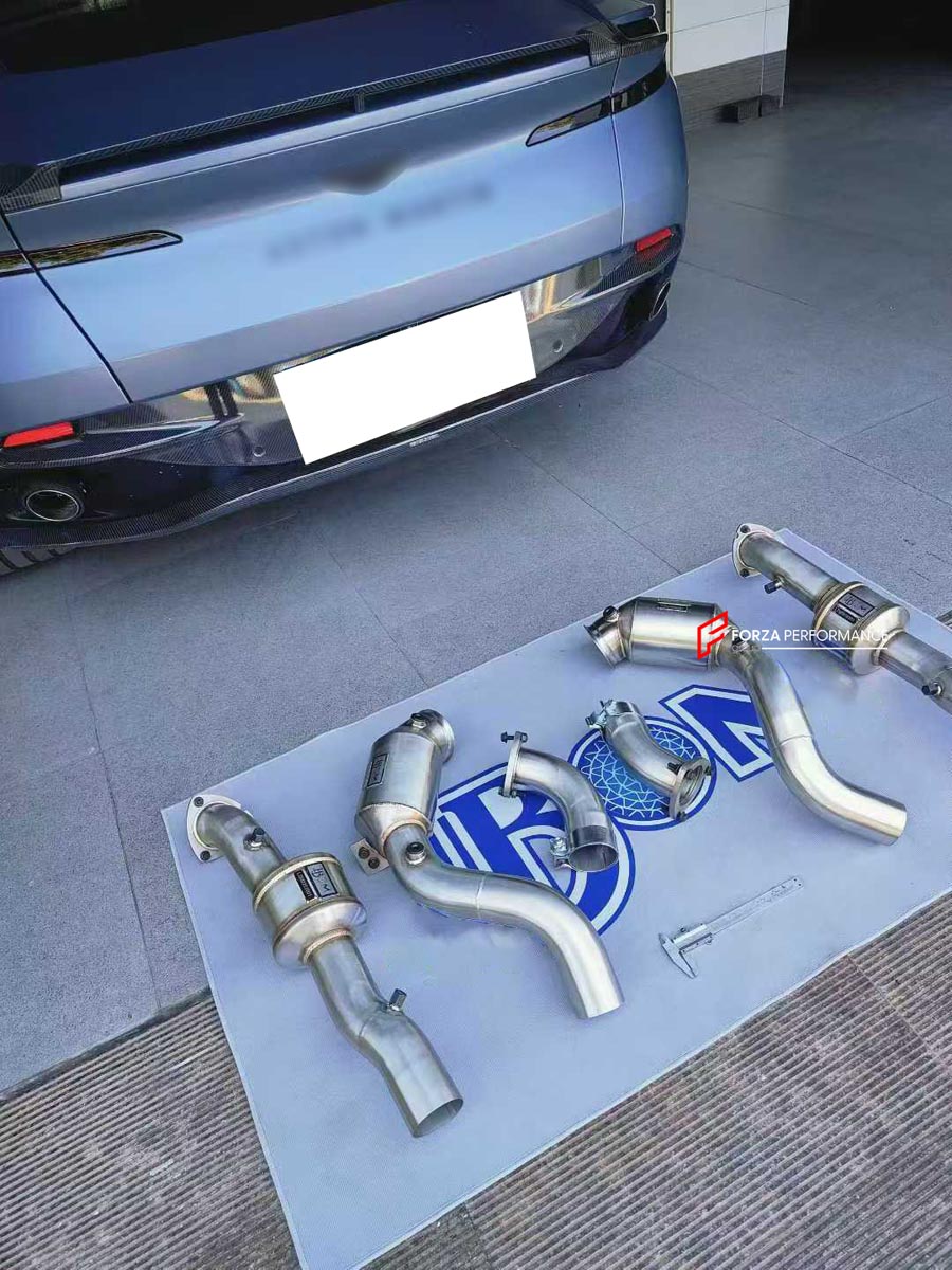 EXHAUST DOWNPIPES WITH FRONT PIPES for ASTON MARTIN DB12 V8 4.0T 2023 + FORZA PERFORMANCE Custom Fit

Set includes:

Downpipes with 100-Cell Sports Catalytic Converters
Front Pipes
Material: Stainless Steel

Production time: 10-15 days
