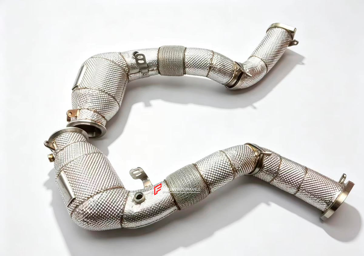 EXHAUST DOWNPIPES WITH HEAT SHIELDS for BMW M5 G90 S68 4.4T 2025 + FORZA PERFORMANCE Custom Fit

Set includes:

Downpipes with Heat Shields
Material: Stainless Steel

Production time: 10-15 days
