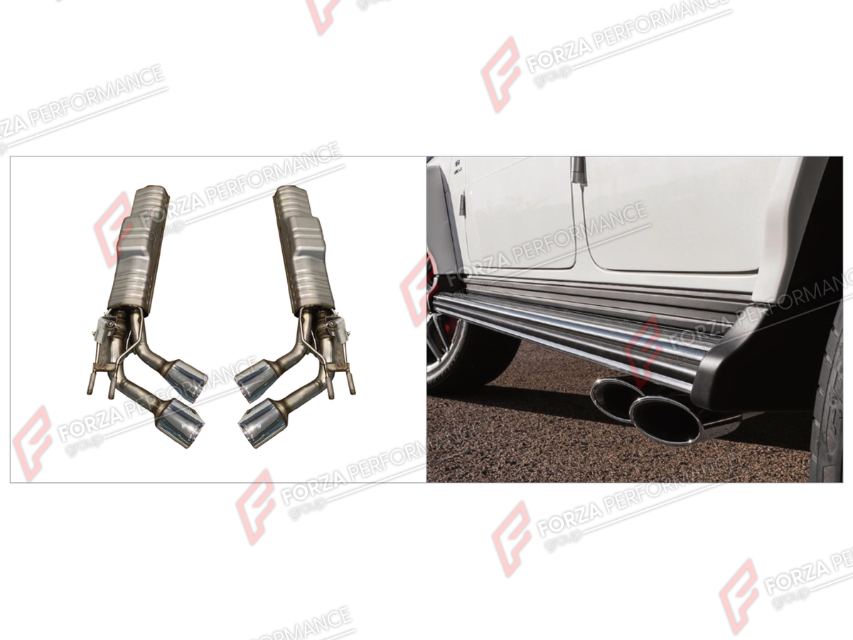EXHAUST CATBACK MUFFLER for Mercedes-Benz G-Class W464 G63 2019 - 2024

Set includes:

Side Pipes
Valved Bypass Muffler
Exhaust Tips
Material: Stainless Steel (Can be made of Titanium)

Production time: 10–15 days

Why “Contact Us for Pricing”?
We don’t display fixed prices because our goal is to offer you the most competitive deal possible. Product costs often decrease over time, and by requesting a quote, you’ll receive our most up-to-date price on market.

FEATURES:

Engineered through digital prototypin