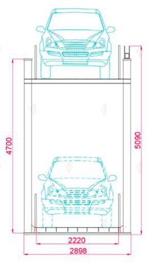 F-VTS Four-Post Car Elevator - Guided Vehicle Transport System - montacoches de cuatro columnas / ascenseur pour voitures 4 colonnes