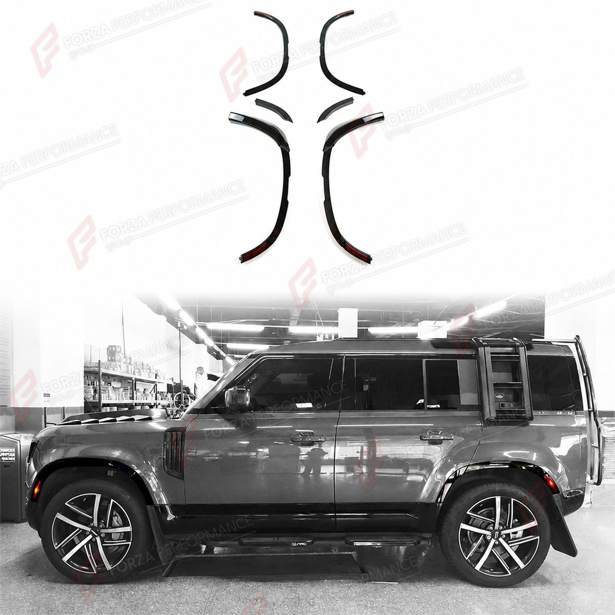 FENDER FLARES WITH LED LIGHTS for LAND ROVER DEFENDER 110 L663 2020+
Set includes:

Fender Flares with LED Lights

NOTE: Professional installation is required.