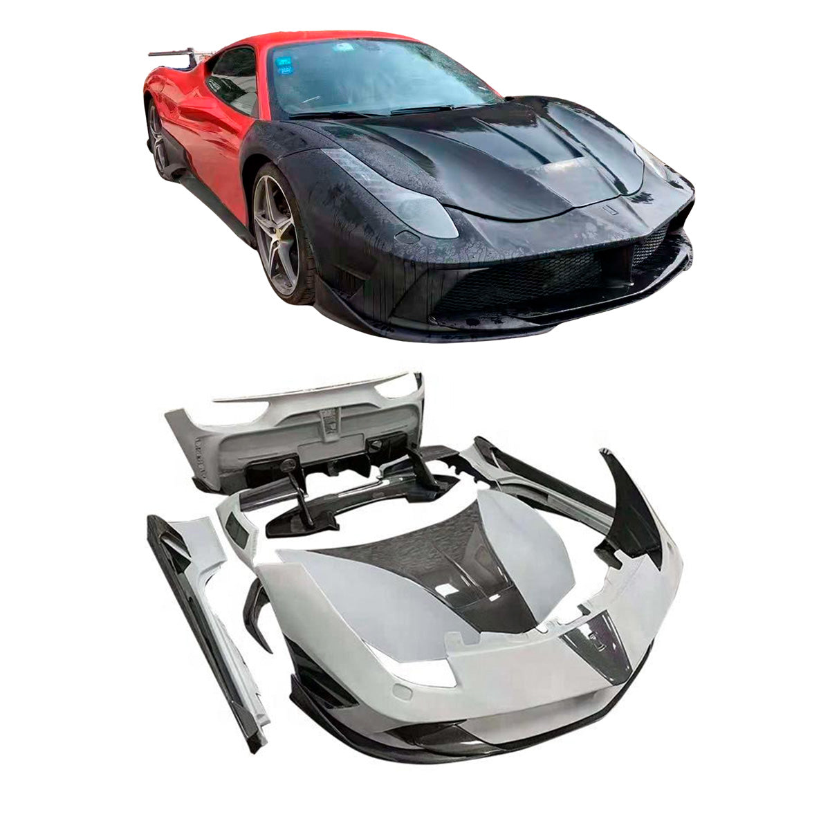 CARBON WIDE BODY KIT for FERRARI 458 2009 - 2015


Set includes:
Front Lip
Front Bumper
Front Hood / Bonnet

Front Fenders
Side Skirts
Rear Spoiler
Rear Bumper
Rear Diffuser

Material: Carbon Fiber