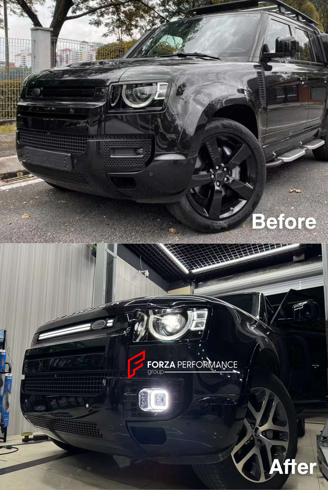 FRONT LED FOG LIGHTS WITH BUMPER AIR VENTS for LAND ROVER DEFENDER L663 2020+  Set includes:  Fog Lights with Bumper Air Vents