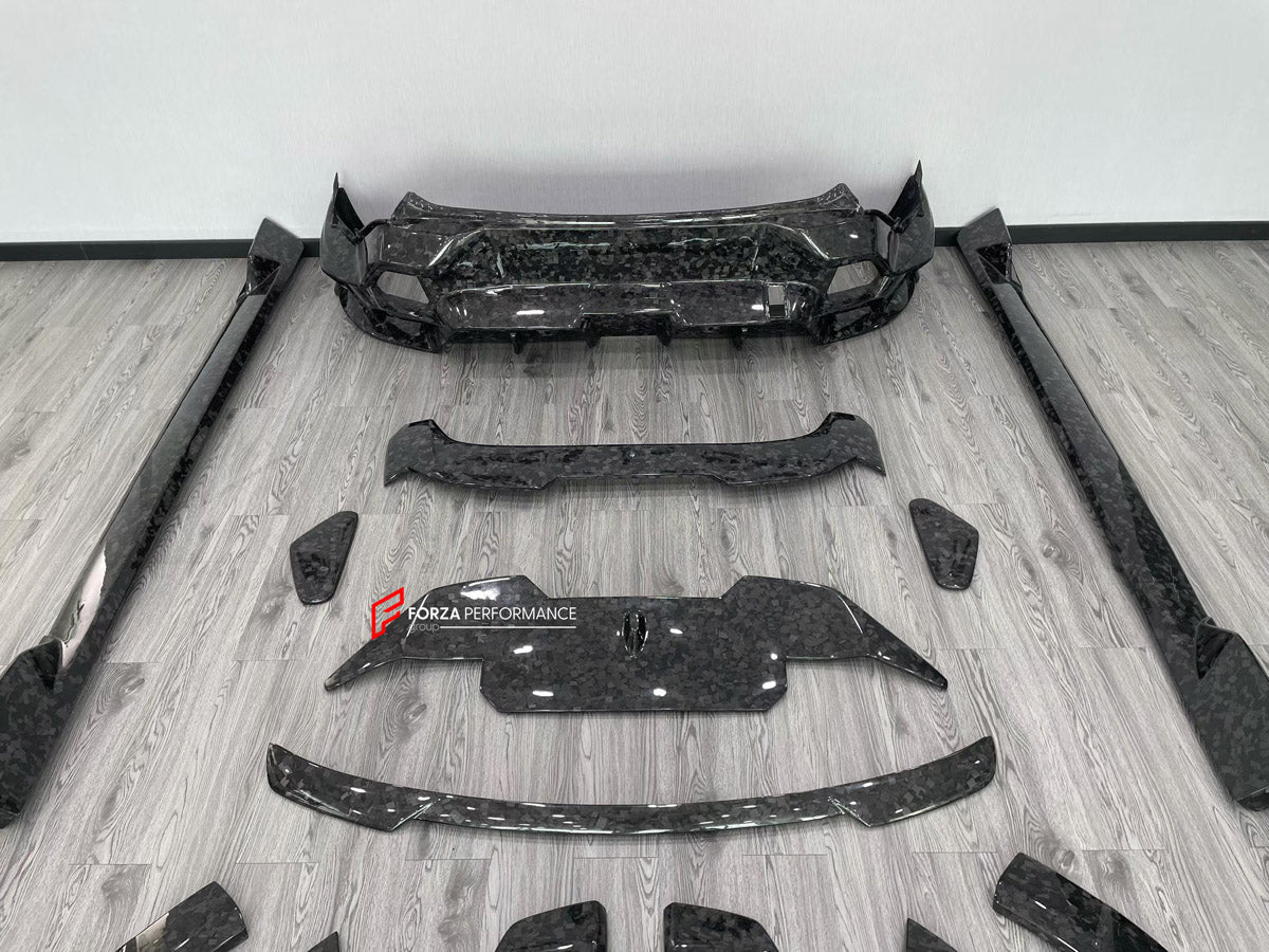 FORGED CARBON BODY KIT for BMW XM G09 2023+ FORZA PERFORMANCE custom fit Mansory Style

Set includes:
Front Lip
Headlight Covers
Hood Bonnet
Fender Flares
Body Side Door Moldings
Side Skirts
Roof Spoiler
Ducktail Spoiler
Rear Bumper Assembly
Rear Diffuser

Material: Forged Carbon

NOTE: Professional installation is required.