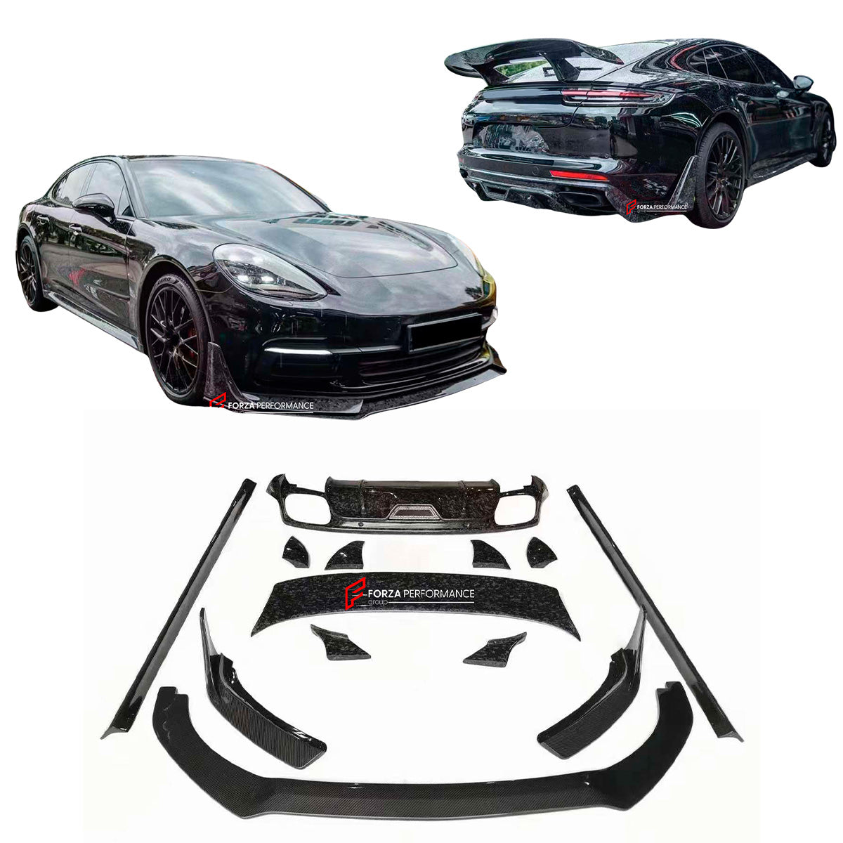 FORGED CARBON BODY KIT for PORSCHE PANAMERA 971.2 2021 - 2024

Front Lip
Front Bumper Canards
Side Skirts
Rear Spoiler
Rear Diffuser

Material: Forged Carbon

NOTE: Professional installation is required