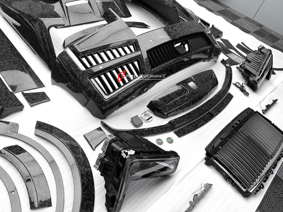 FORGED CARBON CONVERSION BODY KIT for ROLLS-ROYCE CULLINAN SERIES 1 2018 - 2025 upgrade to SERIES 2 FACELIFT



Set includes:

Front Lip
Front Bumper
Front Bumper Meshes

Headlights
Front Grille Frame
Hood / Bonnet
Front Fenders
Fenders Flares
Door Covers
Side Skirts
Roof Spoiler
D-Pillar Panel
Rear Trunk Spoiler
Rear Panel
Rear Bumper
Rear Diffuser
Exhaust Tips
Exhaust Mufflers
Material: Dry Carbon