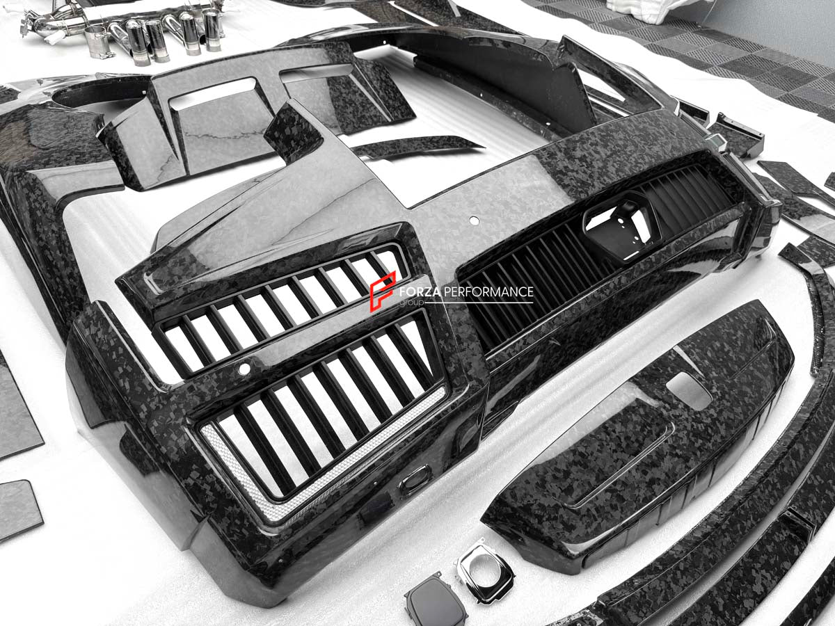 FORGED CARBON CONVERSION BODY KIT for ROLLS-ROYCE CULLINAN SERIES 1 2018 - 2025 upgrade to SERIES 2 FACELIFT



Set includes:

Front Lip
Front Bumper
Front Bumper Meshes

Headlights
Front Grille Frame
Hood / Bonnet
Front Fenders
Fenders Flares
Door Covers
Side Skirts
Roof Spoiler
D-Pillar Panel
Rear Trunk Spoiler
Rear Panel
Rear Bumper
Rear Diffuser
Exhaust Tips
Exhaust Mufflers
Material: Dry Carbon