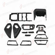 FORGED CARBON FIBER INTERIOR TRIM KIT for LAND ROVER DEFENDER 110 L663 2020+
Set includes:

Dashboard Air Vent Trims
Dashboard End Cap Trims
Dashboard Cover Trim
Gear Shift Panel Trim
Center Console Panel Trim
Door Grab Handle Trims
Small Trim Strips
Material: Forged Carbon Fiber

NOTE: Professional installation is required.