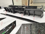 DRY CARBON WIDE BODY KIT for TESLA CYBERTRUCK 2023+ FORZA PERFORMANCE custom fit Mansory Style

Set includes:
Front Bumper with DRL Light Bar
Front Panel
Hood Bonnet
Roof Panel
Roof LED Bar
Fender Flares
Side Mirror Covers
Side Skirts
C Pillar Panels
Window Trims
Trunk Panel
Rear Spoiler
Rear Panel
Rear Diffuser

Material: Dry Carbon

NOTE: Professional installation is required.
