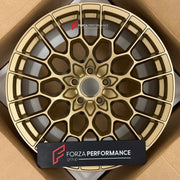We manufactured premium quality forged wheels rims for our client's Asron Martin DB9 2004 - 2016 with the following specifications:

WHEEL SIZE:

Front: 20 x 8.5 ET 42
Rear: 20 x 11 ET 54
PCD: 5 x 114.3
CB: 68.1
Finish: Satin Light Gold
Material: 6061-T6 Forged Aluminum
THIS WHEEL DESIGN CAN BE CUSTOM-MADE FOR YOUR CAR IN ANY SIZE AND COLOR OPTIONS
Available in monoblock, 2-piece, 3-piece, duoblock, beadlock
3D wheel renderings are provided according to the exact dimensions and specifications requested by t