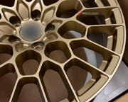 We manufactured premium quality forged wheels rims for our client's Asron Martin DB9 2004 - 2016 with the following specifications:

WHEEL SIZE:

Front: 20 x 8.5 ET 42
Rear: 20 x 11 ET 54
PCD: 5 x 114.3
CB: 68.1
Finish: Satin Light Gold
Material: 6061-T6 Forged Aluminum
THIS WHEEL DESIGN CAN BE CUSTOM-MADE FOR YOUR CAR IN ANY SIZE AND COLOR OPTIONS
Available in monoblock, 2-piece, 3-piece, duoblock, beadlock
3D wheel renderings are provided according to the exact dimensions and specifications requested by t