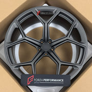 We manufactured premium quality forged wheels rims for our client's Audi RS Q8 4M 2019 - 2024 with the following specifications:

WHEEL SIZE:

Front: 23 x 10.5 ET 18
Rear: 23 x 10.5 ET 18
PCD: 5 x 112
CB: 66.5
Finish: Satin Gunmetal
Material: 6061-T6 Forged Aluminum
THIS WHEEL DESIGN CAN BE CUSTOM-MADE FOR YOUR CAR IN ANY SIZE AND COLOR OPTIONS
Available in monoblock, 2-piece, 3-piece, duoblock, beadlock
3D wheel renderings are provided according to the exact dimensions and specifications requested by the c