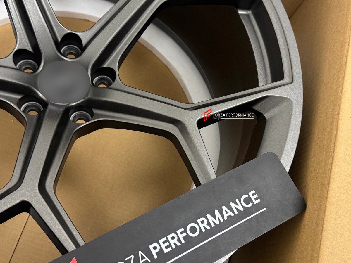 We manufactured premium quality forged wheels rims for our client's Audi RS Q8 4M 2019 - 2024 with the following specifications:

WHEEL SIZE:

Front: 23 x 10.5 ET 18
Rear: 23 x 10.5 ET 18
PCD: 5 x 112
CB: 66.5
Finish: Satin Gunmetal
Material: 6061-T6 Forged Aluminum
THIS WHEEL DESIGN CAN BE CUSTOM-MADE FOR YOUR CAR IN ANY SIZE AND COLOR OPTIONS
Available in monoblock, 2-piece, 3-piece, duoblock, beadlock
3D wheel renderings are provided according to the exact dimensions and specifications requested by the c