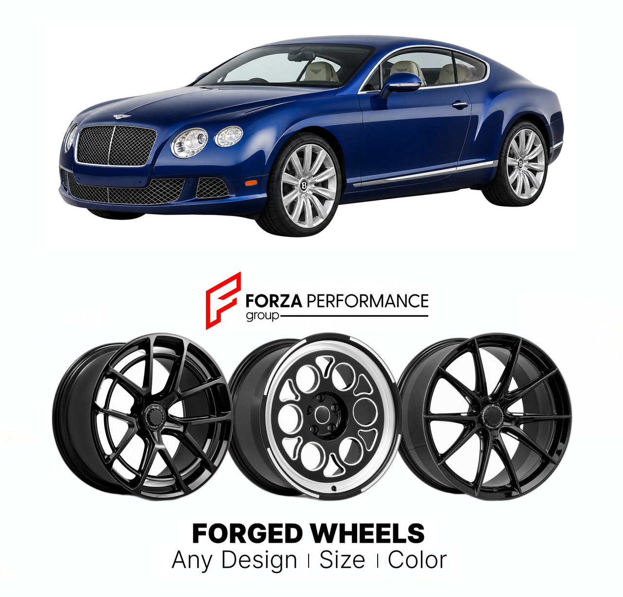 21 INCH FORGED WHEELS RIMS for BENTLEY CONTINENTAL GT II 2011 - 2018 FORZA PERFORMANCE Mansory Style

We manufacture premium quality forged wheels rims for Bentley Continental GT II 2011 - 2018 in any design, size, color.

THIS WHEEL DESIGN CAN BE CUSTOM-MADE FOR YOUR CAR IN ANY SIZE AND COLOR OPTIONS
Available in monoblock, 2-piece, 3-piece, duoblock, beadlock
3D wheel renderings are provided according to the exact dimensions and specifications requested by the client, ensuring proper fitment for their car