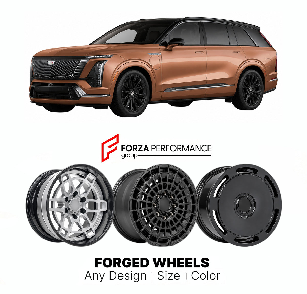 FORGED WHEELS RIMS for CADILLAC VISTIQ 2027+

Custom forged wheels for Cadillac Vistiq 2027+. Made-to-order monoblock, 2-piece and 3-piece rims in custom sizes, offsets, colors and finishes with guaranteed fitment.

We manufacture premium quality forged wheels rims for Cadillac Vistiq 2027+ in any design, size, color.

WHEEL SIZE:

Front: 22 x 10 ET 40
Rear: 22 x 10 ET 40
PCD: 6 x 139.7
CB: 78.1
Material: 6061-T6 Forged Aluminum
THIS WHEEL DESIGN CAN BE CUSTOM-MADE FOR YOUR CAR IN ANY SIZE AND COLOR OPTIONS