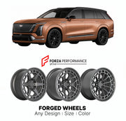 FORGED WHEELS RIMS for CADILLAC VISTIQ 2027+

Custom forged wheels for Cadillac Vistiq 2027+. Made-to-order monoblock, 2-piece and 3-piece rims in custom sizes, offsets, colors and finishes with guaranteed fitment.

We manufacture premium quality forged wheels rims for Cadillac Vistiq 2027+ in any design, size, color.

WHEEL SIZE:

Front: 22 x 10 ET 40
Rear: 22 x 10 ET 40
PCD: 6 x 139.7
CB: 78.1
Material: 6061-T6 Forged Aluminum
THIS WHEEL DESIGN CAN BE CUSTOM-MADE FOR YOUR CAR IN ANY SIZE AND COLOR OPTIONS