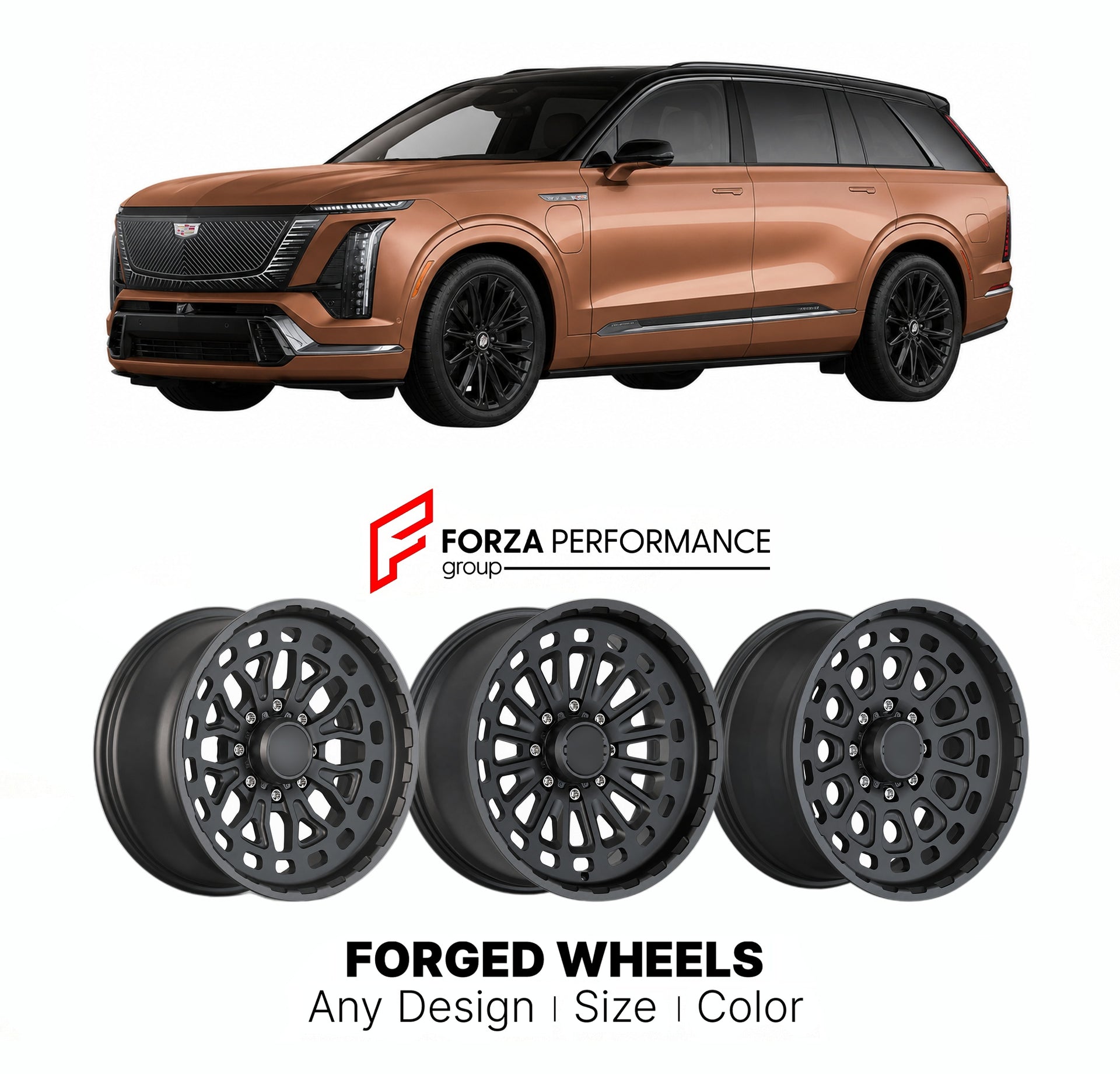 FORGED WHEELS RIMS for CADILLAC VISTIQ 2027+

Custom forged wheels for Cadillac Vistiq 2027+. Made-to-order monoblock, 2-piece and 3-piece rims in custom sizes, offsets, colors and finishes with guaranteed fitment.

We manufacture premium quality forged wheels rims for Cadillac Vistiq 2027+ in any design, size, color.

WHEEL SIZE:

Front: 22 x 10 ET 40
Rear: 22 x 10 ET 40
PCD: 6 x 139.7
CB: 78.1
Material: 6061-T6 Forged Aluminum
THIS WHEEL DESIGN CAN BE CUSTOM-MADE FOR YOUR CAR IN ANY SIZE AND COLOR OPTIONS