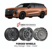 FORGED WHEELS RIMS for CADILLAC VISTIQ 2027+

Custom forged wheels for Cadillac Vistiq 2027+. Made-to-order monoblock, 2-piece and 3-piece rims in custom sizes, offsets, colors and finishes with guaranteed fitment.

We manufacture premium quality forged wheels rims for Cadillac Vistiq 2027+ in any design, size, color.

WHEEL SIZE:

Front: 22 x 10 ET 40
Rear: 22 x 10 ET 40
PCD: 6 x 139.7
CB: 78.1
Material: 6061-T6 Forged Aluminum
THIS WHEEL DESIGN CAN BE CUSTOM-MADE FOR YOUR CAR IN ANY SIZE AND COLOR OPTIONS