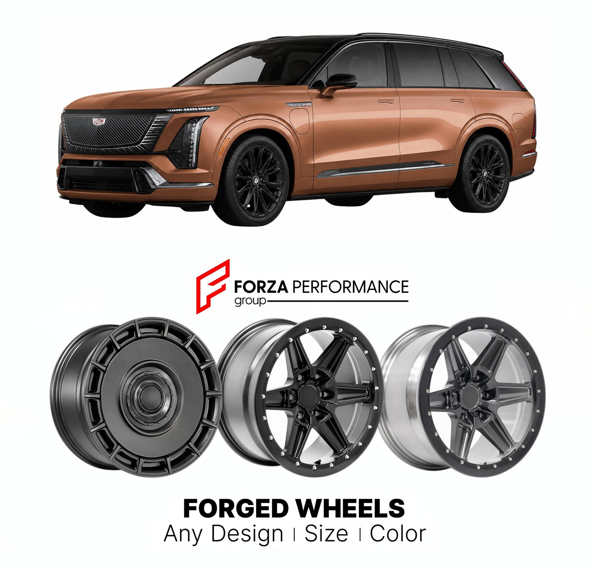 FORGED WHEELS RIMS for CADILLAC VISTIQ 2027+

Custom forged wheels for Cadillac Vistiq 2027+. Made-to-order monoblock, 2-piece and 3-piece rims in custom sizes, offsets, colors and finishes with guaranteed fitment.

We manufacture premium quality forged wheels rims for Cadillac Vistiq 2027+ in any design, size, color.

WHEEL SIZE:

Front: 22 x 10 ET 40
Rear: 22 x 10 ET 40
PCD: 6 x 139.7
CB: 78.1
Material: 6061-T6 Forged Aluminum
THIS WHEEL DESIGN CAN BE CUSTOM-MADE FOR YOUR CAR IN ANY SIZE AND COLOR OPTIONS