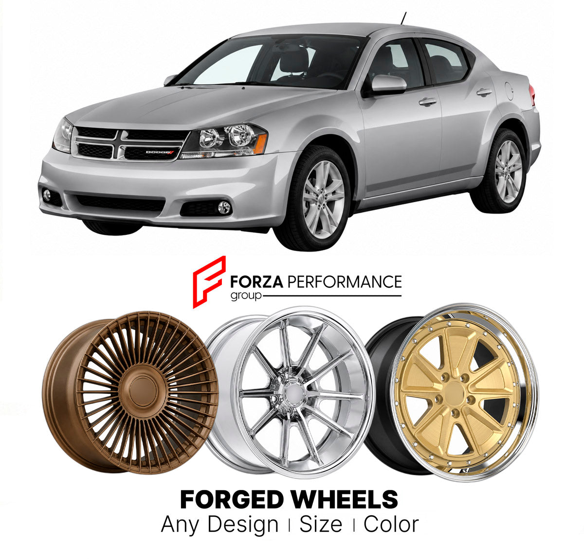 FORGED WHEELS RIMS for DODGE AVENGER II JS FACELIFT 2011 - 2014

Custom forged wheels for Dodge Avenger II JS Facelift 2011 - 2014. Made-to-order monoblock, 2-piece and 3-piece rims in custom sizes, offsets, colors and finishes with guaranteed fitment.

We manufacture premium quality forged wheels rims for Dodge Avenger II JS Facelift 2011 - 2014 in any design, size, color.

THIS WHEEL DESIGN CAN BE CUSTOM-MADE FOR YOUR CAR IN ANY SIZE AND COLOR OPTIONS
Available in monoblock, 2-piece, 3-piece, duoblock, be