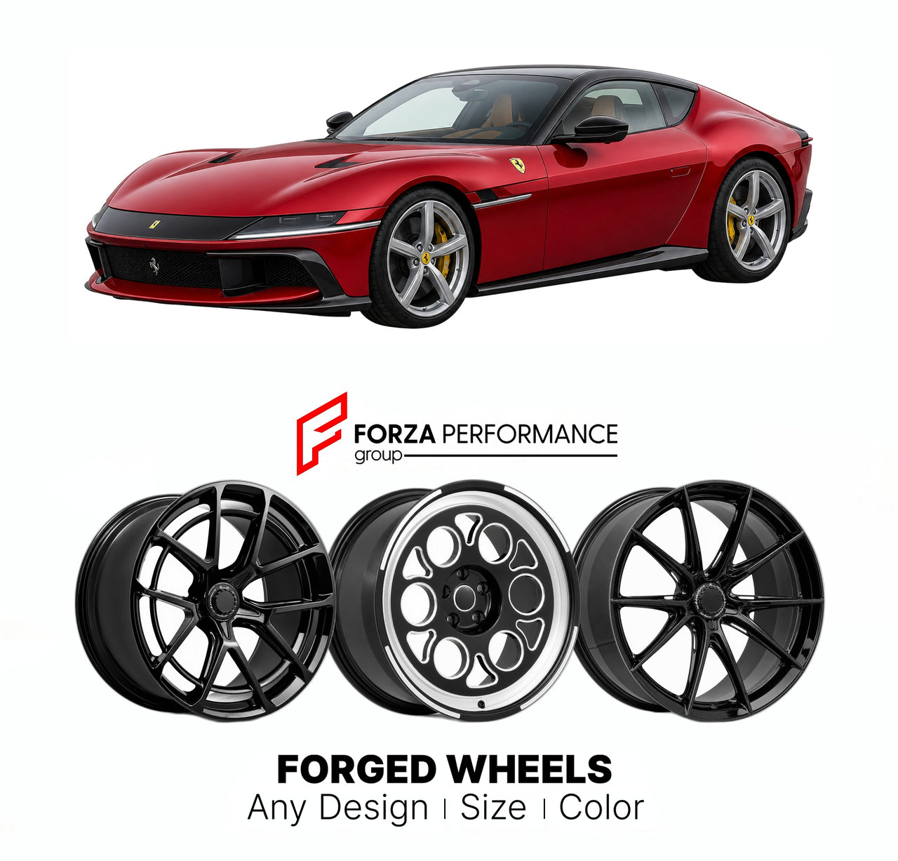 21 INCH FORGED WHEELS RIMS for FERRARI 12CILINDRI 2024+ FORZA PERFORMANCE Mansory Style

We manufacture premium quality forged wheels rims for Ferrari 12Cilindri 2024+ in any design, size, color.

THIS WHEEL DESIGN CAN BE CUSTOM-MADE FOR YOUR CAR IN ANY SIZE AND COLOR OPTIONS
Available in monoblock, 2-piece, 3-piece, duoblock, beadlock
3D wheel renderings are provided according to the exact dimensions and specifications requested by the client, ensuring proper fitment for their car prior to production
OPTIO
