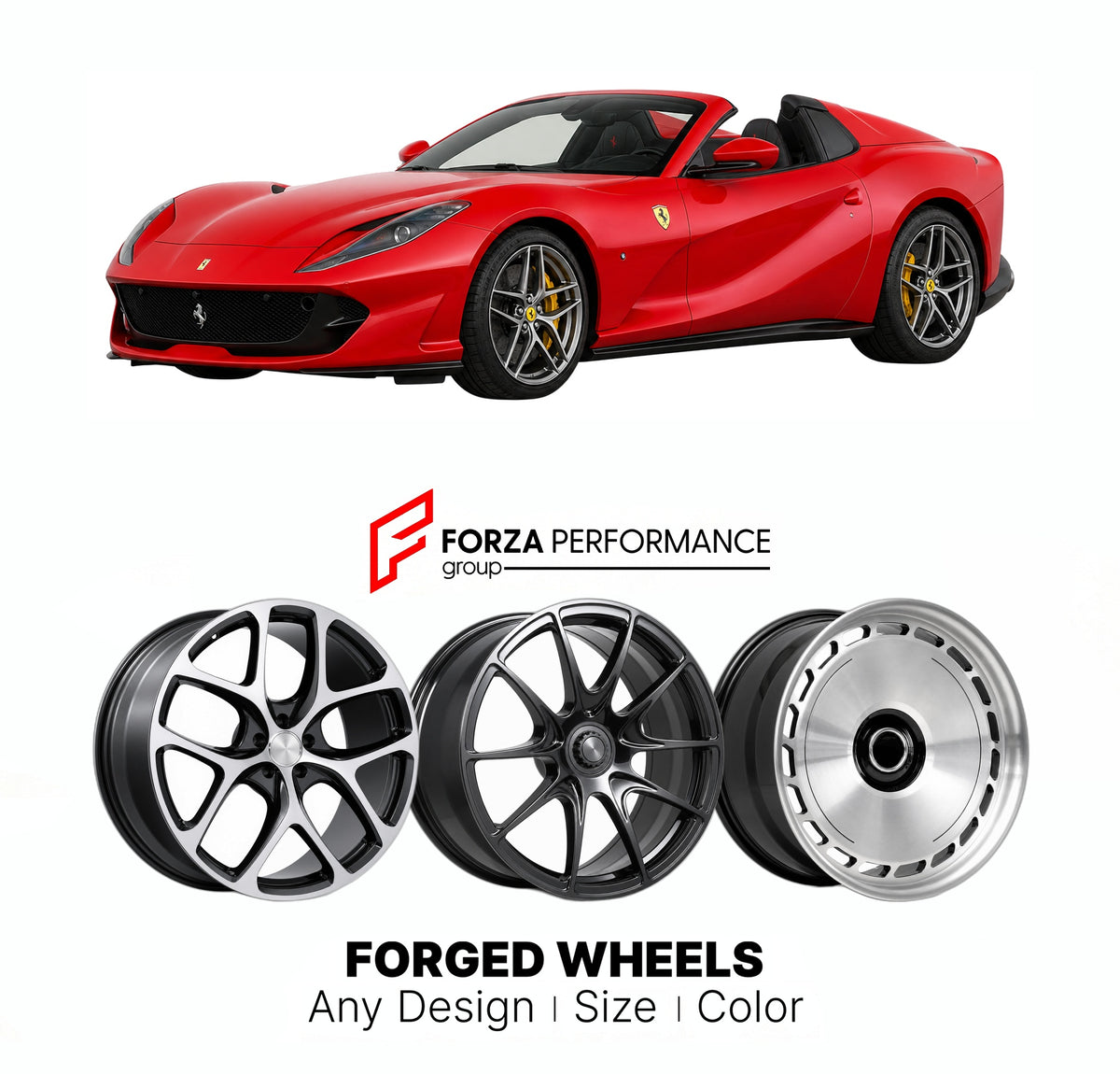 21 INCH FORGED WHEELS RIMS for FERRARI 812 GTS 2019 - 2024 FORZA PERFORMANCE Mansory Style

We manufacture premium quality forged wheels rims for Ferrari 812 GTS 2019 - 2024 in any design, size, color.

THIS WHEEL DESIGN CAN BE CUSTOM-MADE FOR YOUR CAR IN ANY SIZE AND COLOR OPTIONS
Available in monoblock, 2-piece, 3-piece, duoblock, beadlock
3D wheel renderings are provided according to the exact dimensions and specifications requested by the client, ensuring proper fitment for their car prior to production