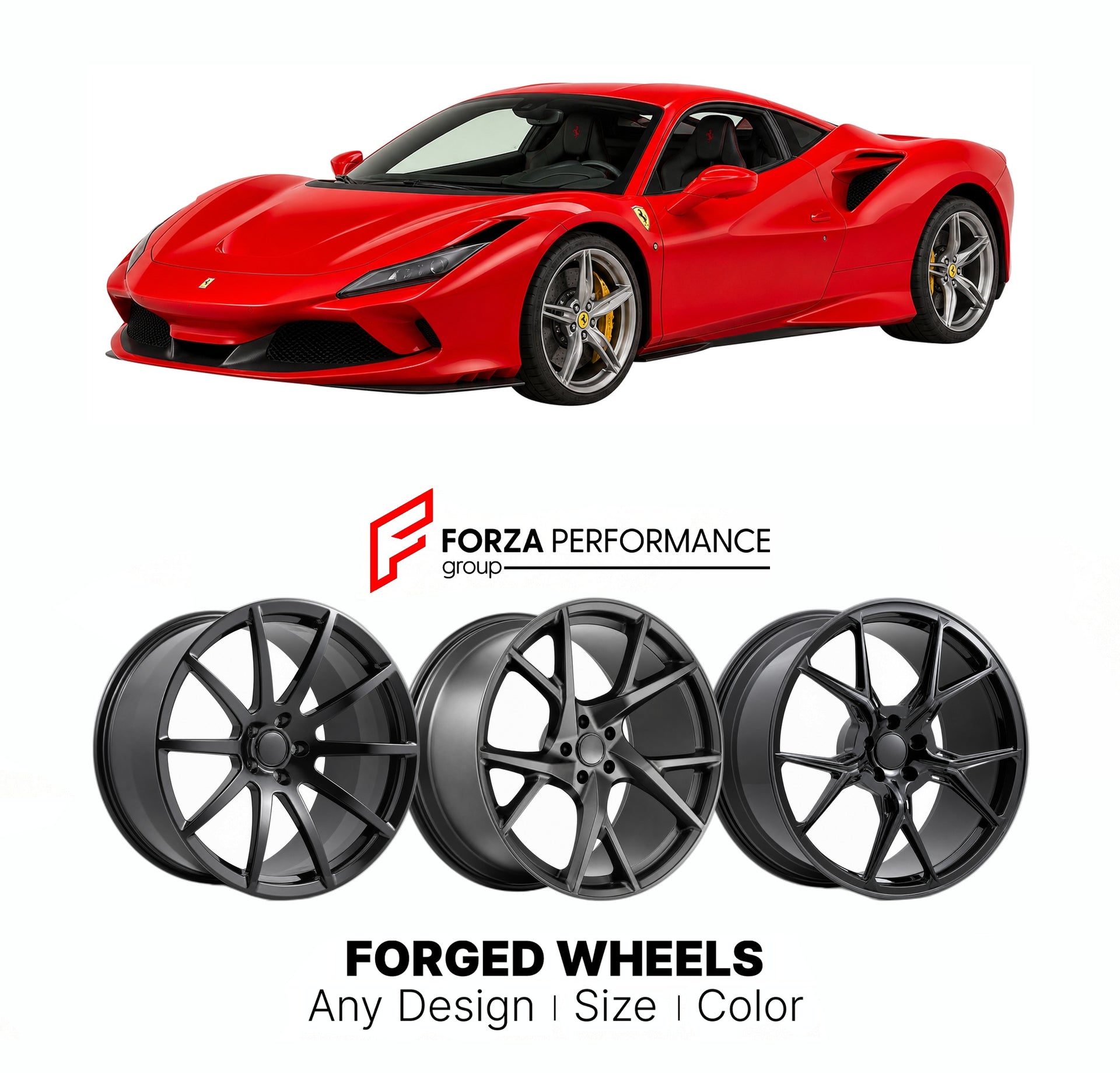 21 INCH FORGED WHEELS RIMS for FERRARI F8 TRIBUTO 2019 - 2022 FORZA PERFORMANCE Mansory Style

We manufacture premium quality forged wheels rims for Ferrari F8 Tributo 2019 - 2022 in any design, size, color.

THIS WHEEL DESIGN CAN BE CUSTOM-MADE FOR YOUR CAR IN ANY SIZE AND COLOR OPTIONS
Available in monoblock, 2-piece, 3-piece, duoblock, beadlock
3D wheel renderings are provided according to the exact dimensions and specifications requested by the client, ensuring proper fitment for their car prior to prod