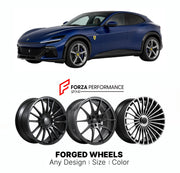 21 INCH FORGED WHEELS RIMS for FERRARI PUROSANGUE 2023+ FORZA PERFORMANCE Mansory Style

We manufacture premium quality forged wheels rims for Ferrari Purosangue 2023+ in any design, size, color.

THIS WHEEL DESIGN CAN BE CUSTOM-MADE FOR YOUR CAR IN ANY SIZE AND COLOR OPTIONS
Available in monoblock, 2-piece, 3-piece, duoblock, beadlock
3D wheel renderings are provided according to the exact dimensions and specifications requested by the client, ensuring proper fitment for their car prior to production
OPTIO