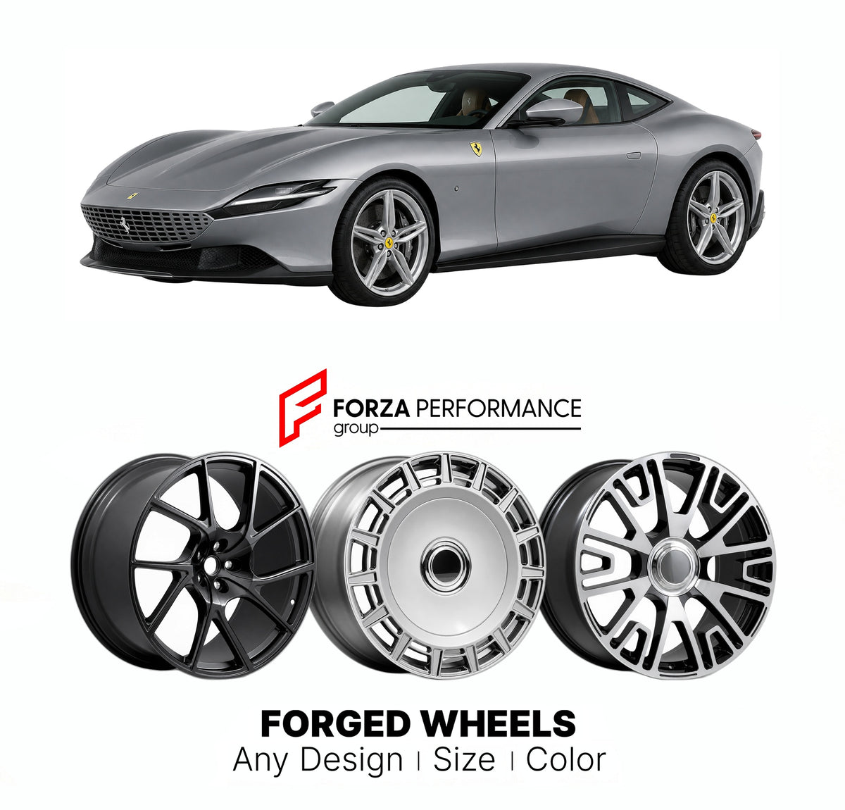 21 INCH FORGED WHEELS RIMS for FERRARI ROMA 2020 - 2025 FORZA PERFORMANCE Mansory Style

We manufacture premium quality forged wheels rims for Ferrari Roma 2020 - 2025 in any design, size, color.

THIS WHEEL DESIGN CAN BE CUSTOM-MADE FOR YOUR CAR IN ANY SIZE AND COLOR OPTIONS
Available in monoblock, 2-piece, 3-piece, duoblock, beadlock
3D wheel renderings are provided according to the exact dimensions and specifications requested by the client, ensuring proper fitment for their car prior to production
OPTIO