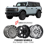 FORGED WHEELS RIMS for FORD BRONCO BADLANDS 2021+

Custom forged wheels for Ford Bronco Badlands 2021+. Made-to-order monoblock, 2-piece and 3-piece rims in custom sizes, offsets, colors and finishes with guaranteed fitment.

We manufacture premium quality forged wheels rims for Ford Bronco Badlands 2021+ in any design, size, color.

THIS WHEEL DESIGN CAN BE CUSTOM-MADE FOR YOUR CAR IN ANY SIZE AND COLOR OPTIONS
Available in monoblock, 2-piece, 3-piece, duoblock, beadlock
3D wheel renderings are provided ac