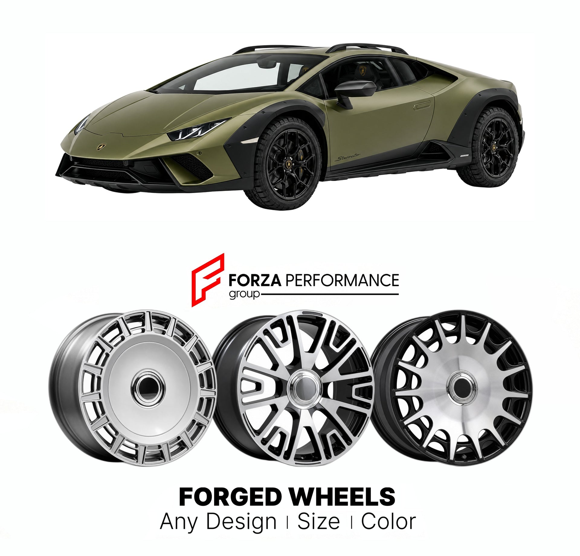 21 INCH FORGED WHEELS RIMS for LAMBORGHINI HURACAN STERRATO 2023 - 2024 FORZA PERFORMANCE Mansory Style

We manufacture premium quality forged wheels rims for Lamborghini Huracan Sterrato 2023 - 2024 in any design, size, color.

THIS WHEEL DESIGN CAN BE CUSTOM-MADE FOR YOUR CAR IN ANY SIZE AND COLOR OPTIONS
Available in monoblock, 2-piece, 3-piece, duoblock, beadlock
3D wheel renderings are provided according to the exact dimensions and specifications requested by the client, ensuring proper fitment for the