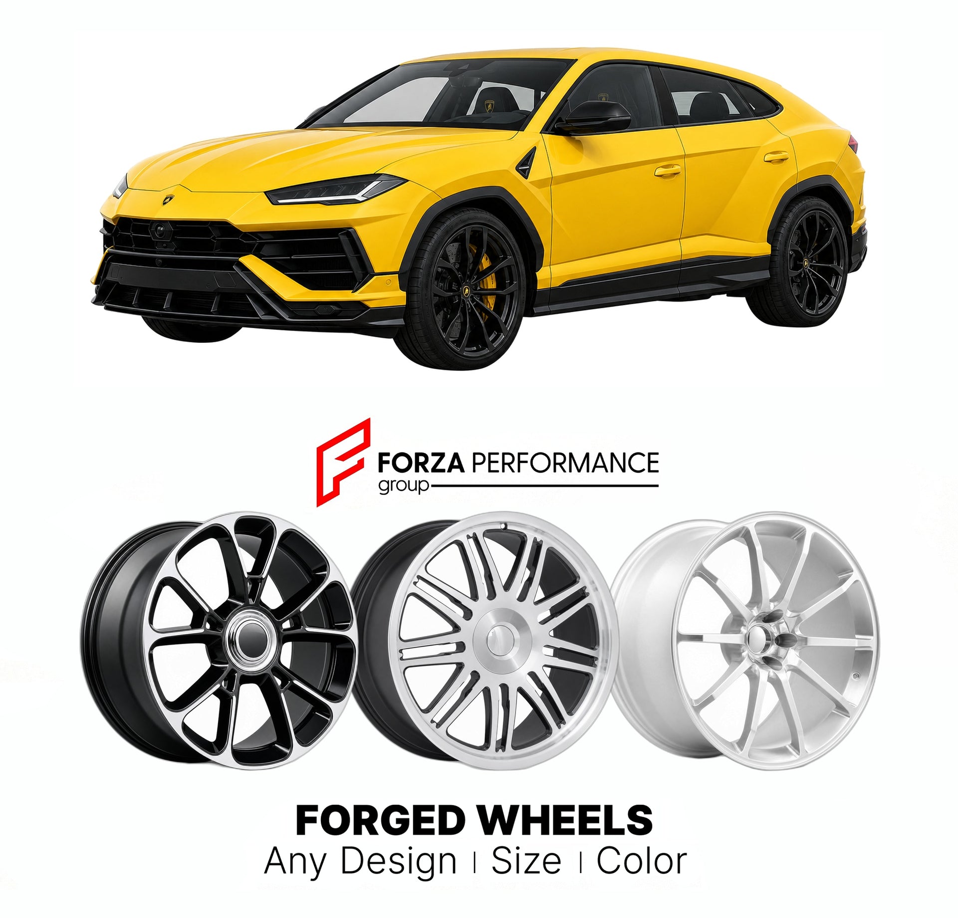 21 INCH FORGED WHEELS RIMS for LAMBORGHINI URUS FACELIFT 2024+ FORZA PERFORMANCE Mansory Style

We manufacture premium quality forged wheels rims for Lamborghini Urus Facelift 2024+ in any design, size, color.

THIS WHEEL DESIGN CAN BE CUSTOM-MADE FOR YOUR CAR IN ANY SIZE AND COLOR OPTIONS
Available in monoblock, 2-piece, 3-piece, duoblock, beadlock
3D wheel renderings are provided according to the exact dimensions and specifications requested by the client, ensuring proper fitment for their car prior to pr