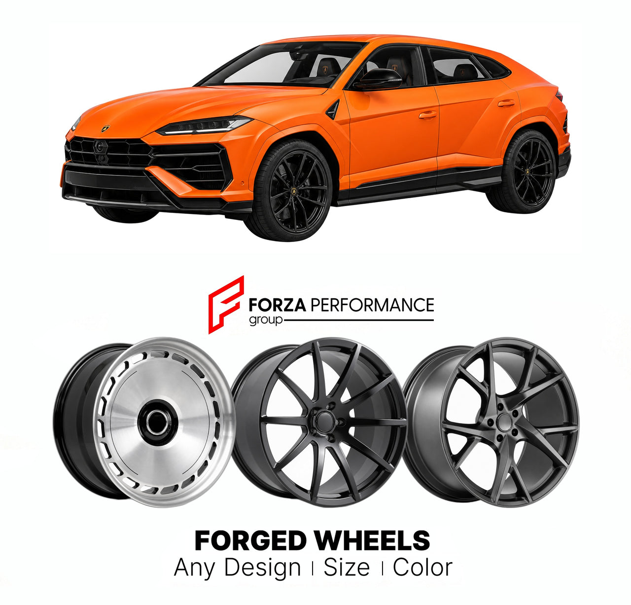21 INCH FORGED WHEELS RIMS for LAMBORGHINI URUS SE 2024+ FORZA PERFORMANCE Mansory Style

We manufacture premium quality forged wheels rims for Lamborghini Urus SE 2024+ in any design, size, color.

THIS WHEEL DESIGN CAN BE CUSTOM-MADE FOR YOUR CAR IN ANY SIZE AND COLOR OPTIONS
Available in monoblock, 2-piece, 3-piece, duoblock, beadlock
3D wheel renderings are provided according to the exact dimensions and specifications requested by the client, ensuring proper fitment for their car prior to production
OPT