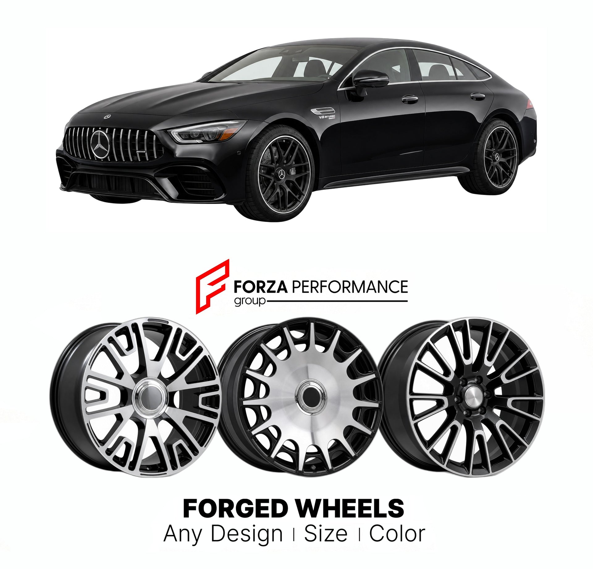 21 INCH FORGED WHEELS RIMS for MERCEDES-BENZ AMG GT63 2018+ FORZA PERFORMANCE Mansory Style

We manufacture premium quality forged wheels rims for Mercedes-Benz AMG GT63 2018+ in any design, size, color.

THIS WHEEL DESIGN CAN BE CUSTOM-MADE FOR YOUR CAR IN ANY SIZE AND COLOR OPTIONS
Available in monoblock, 2-piece, 3-piece, duoblock, beadlock
3D wheel renderings are provided according to the exact dimensions and specifications requested by the client, ensuring proper fitment for their car prior to producti