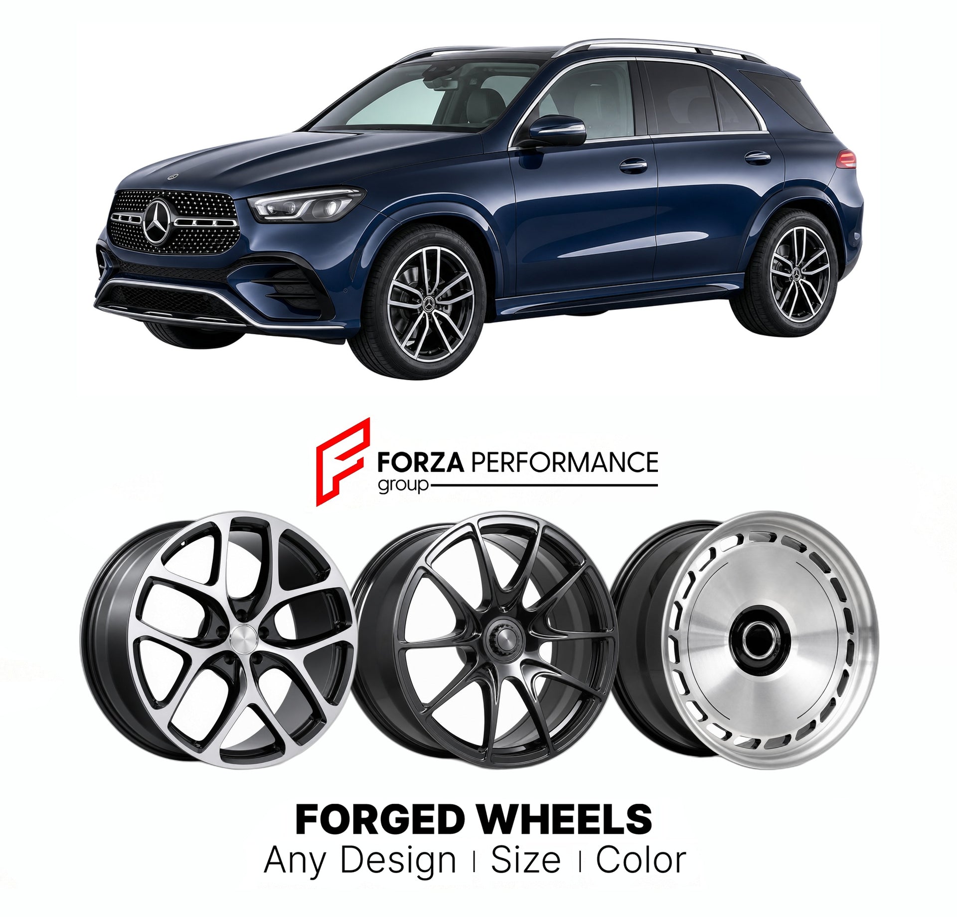 21 INCH FORGED WHEELS RIMS for MERCEDES-BENZ GLE-CLASS C167 FACELIFT 2023+ FORZA PERFORMANCE Mansory Style

We manufacture premium quality forged wheels rims for Mercedes-Benz GLE-Class C167 Facelift 2023+ in any design, size, color.

THIS WHEEL DESIGN CAN BE CUSTOM-MADE FOR YOUR CAR IN ANY SIZE AND COLOR OPTIONS
Available in monoblock, 2-piece, 3-piece, duoblock, beadlock
3D wheel renderings are provided according to the exact dimensions and specifications requested by the client, ensuring proper fitment f