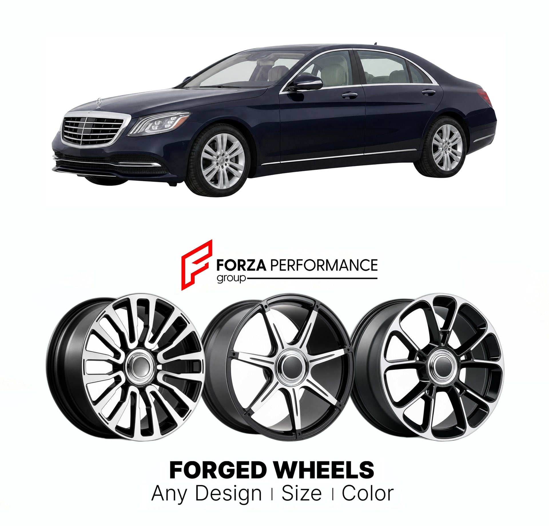 21 INCH FORGED WHEELS RIMS for MERCEDES-BENZ S-CLASS W222 2013 - 2020 FORZA PERFORMANCE Mansory Style

We manufacture premium quality forged wheels rims for Mercedes-Benz S-Class W222 2013 - 2020 in any design, size, color.

THIS WHEEL DESIGN CAN BE CUSTOM-MADE FOR YOUR CAR IN ANY SIZE AND COLOR OPTIONS
Available in monoblock, 2-piece, 3-piece, duoblock, beadlock
3D wheel renderings are provided according to the exact dimensions and specifications requested by the client, ensuring proper fitment for their c