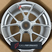 We manufactured premium quality forged wheels rims for our client's Porsche 911 991.1 Targa 4S 2011 - 2017 with the following specifications:

WHEEL SIZE:

Front: 20 x 8.5 ET 51
Rear: 21 x 11 ET 52
PCD: 5 x 130
CB: 71.6
Finish: Satin Silver
Material: 6061-T6 Forged Aluminum
THIS WHEEL DESIGN CAN BE CUSTOM-MADE FOR YOUR CAR IN ANY SIZE AND COLOR OPTIONS
Available in monoblock, 2-piece, 3-piece, duoblock, beadlock
3D wheel renderings are provided according to the exact dimensions and specifications requested 