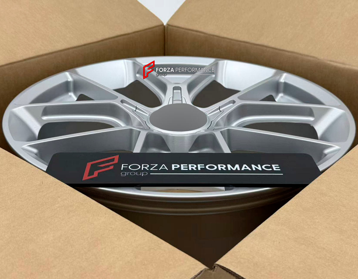 We manufactured premium quality forged wheels rims for our client's Porsche 911 991.1 Targa 4S 2011 - 2017 with the following specifications:

WHEEL SIZE:

Front: 20 x 8.5 ET 51
Rear: 21 x 11 ET 52
PCD: 5 x 130
CB: 71.6
Finish: Satin Silver
Material: 6061-T6 Forged Aluminum
THIS WHEEL DESIGN CAN BE CUSTOM-MADE FOR YOUR CAR IN ANY SIZE AND COLOR OPTIONS
Available in monoblock, 2-piece, 3-piece, duoblock, beadlock
3D wheel renderings are provided according to the exact dimensions and specifications requested 