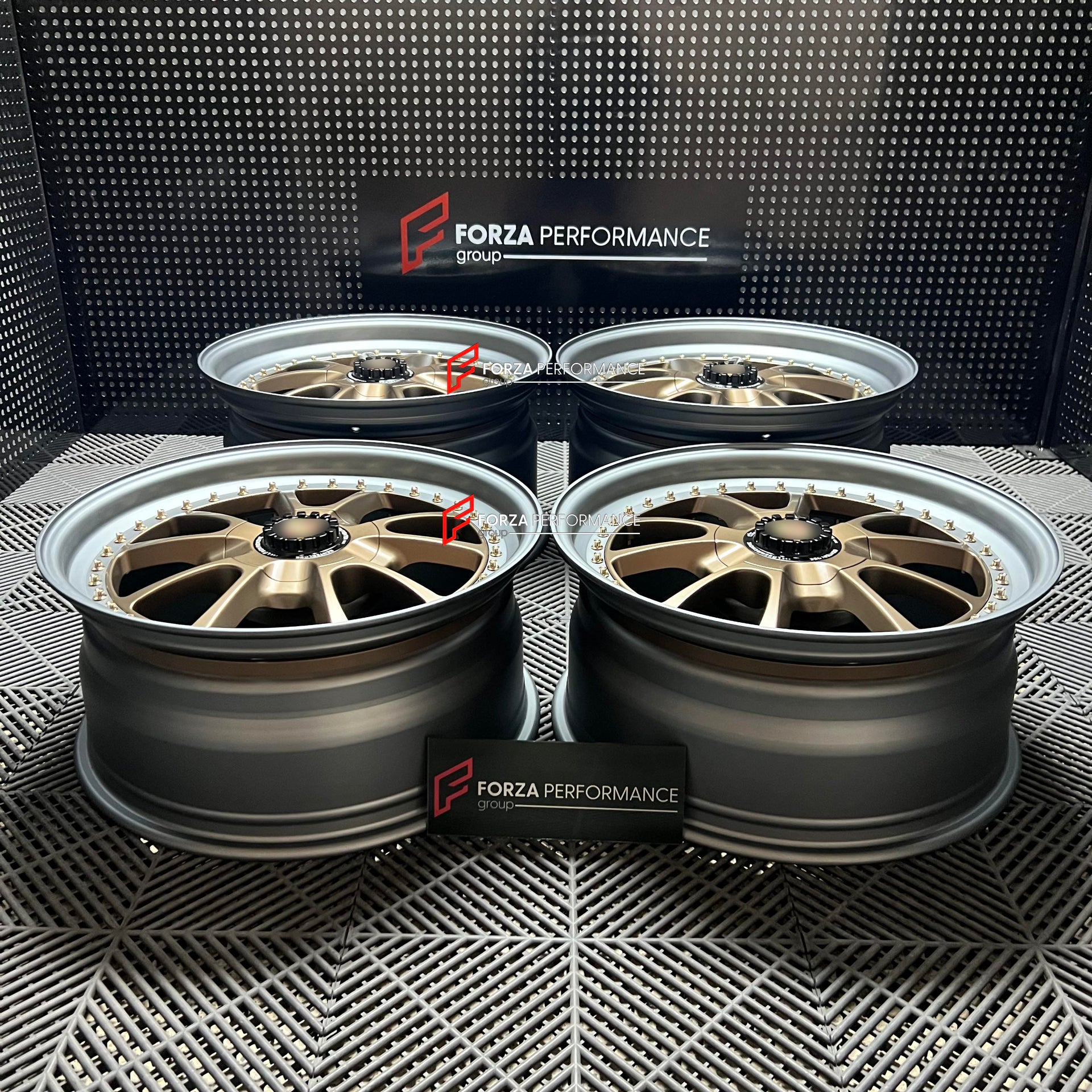 FORGED WHEELS RIWe manufactured premium quality forged wheels rims for our client's Porsche 911 996 GT3 2003 with the following specifications:

WHEEL SIZE:

Front: 19 x 8.5 ET 28
Rear: 19 x 11 ET 53
PCD: 5 x 130
CB: 71.6
Weight: Front: 11.15 kgs (24.58 lbs) Rear: 11.6 kgs (25.57 lbs)
Finish: Satin Bronze Face + Satin Gunmetal Lip
Material: 6061-T6 Forged Aluminum
THIS WHEEL DESIGN CAN BE CUSTOM-MADE FOR YOUR CAR IN ANY SIZE AND COLOR OMS for PORSCHE 911 996 GT3 2003 FORZA PERFORMANCE custom fit KINESIS K18