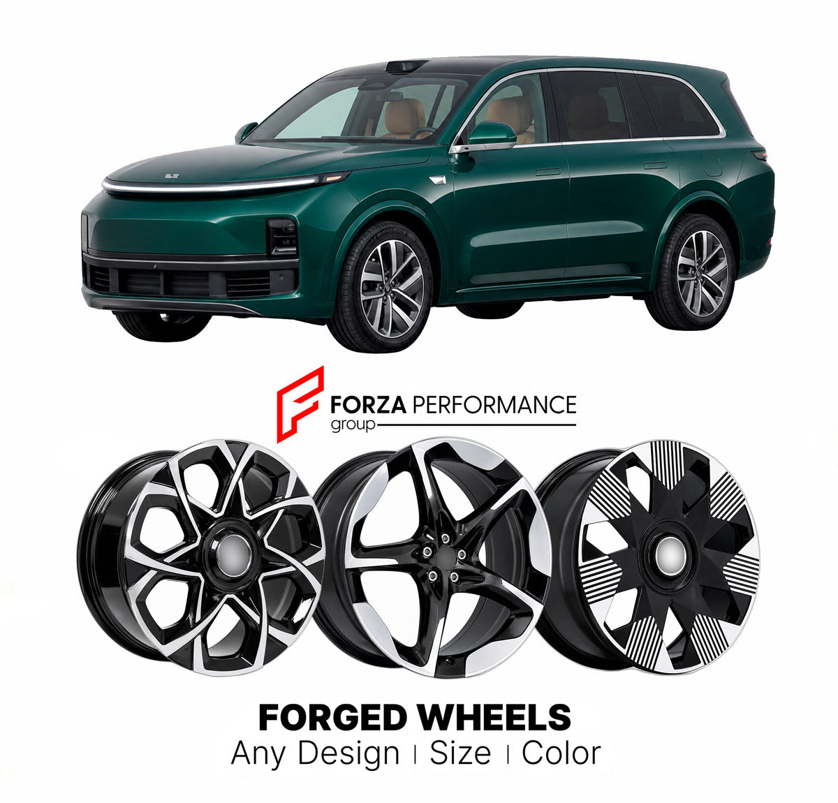 Custom forged wheels for Li Auto L9 Li Xiang L9 2022+. Made-to-order monoblock, 2-piece and 3-piece wheels in custom sizes, offsets, colors and finishes with guaranteed vehicle fitment.

We manufacture premium quality forged wheels rims for Li Auto Li Xiang L9 2022+ in any design, size, color.

THIS WHEEL DESIGN CAN BE CUSTOM-MADE FOR YOUR CAR IN ANY SIZE AND COLOR OPTIONS
Available in monoblock, 2-piece, 3-piece, duoblock, beadlock
3D wheel renderings are provided according to the exact dimensions and spec