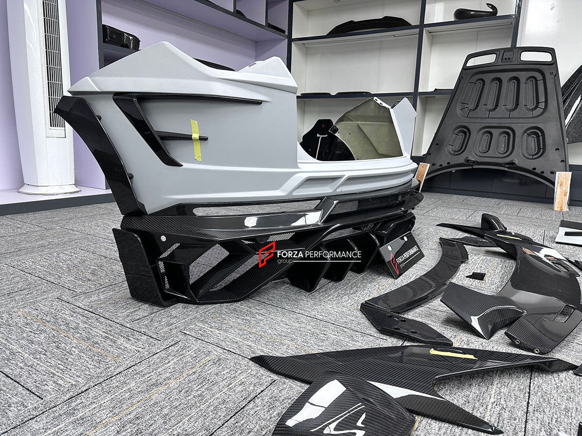 CARBON BODY KIT for LAMBORGHINI URUS S PERFORMANTE

Set includes:

Front Bumper 
Hood
Side Fenders
Side Skirts
Roof Spoiler
Rear Spoiler
Rear Bumper
Exhaust Tips
Exhaust System

Material: Carbon Fiber

Note: Professional installation is required.
