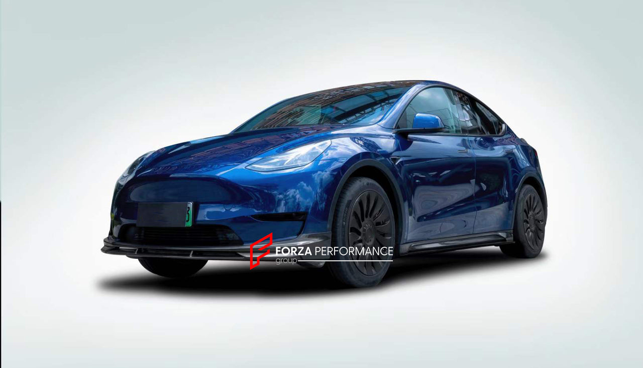 Forza Carbon Body Kit Design for Tesla Model Y  Set includes:  Front lip Side skirts  Rear diffuser Rear spoiler