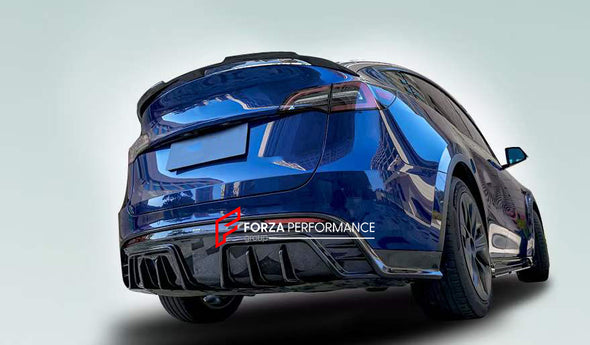 Forza Carbon Body Kit Design for Tesla Model Y  Set includes:  Front lip Side skirts  Rear diffuser Rear spoiler